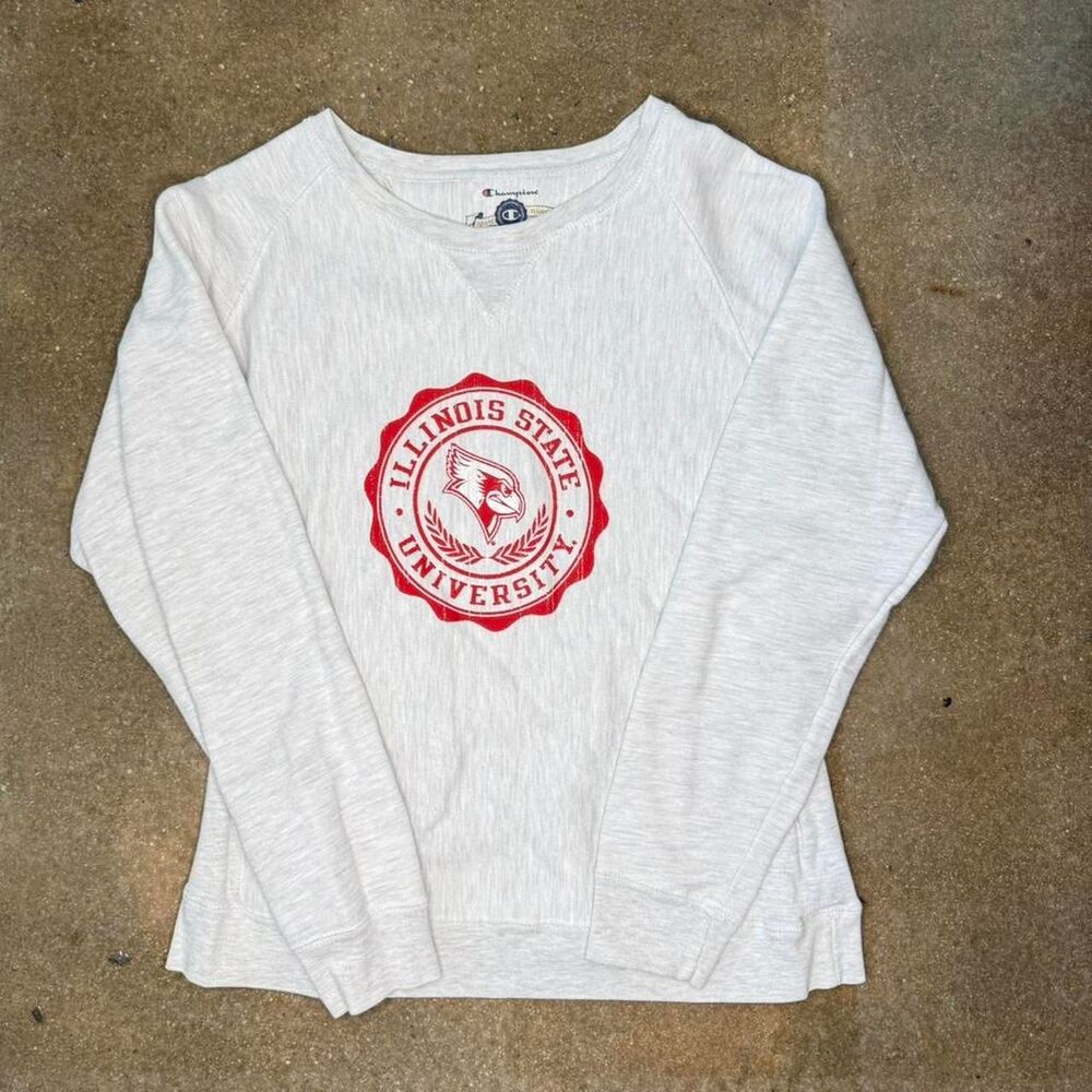 Champion Illinois State University Sweatshirt L Reverse Weave Cream Crewneck
